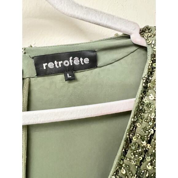 Retrofête Yael Sequin Tulle Long Sleeve Draped Mini Dress Green Womens Size L - Picture 3 of 5